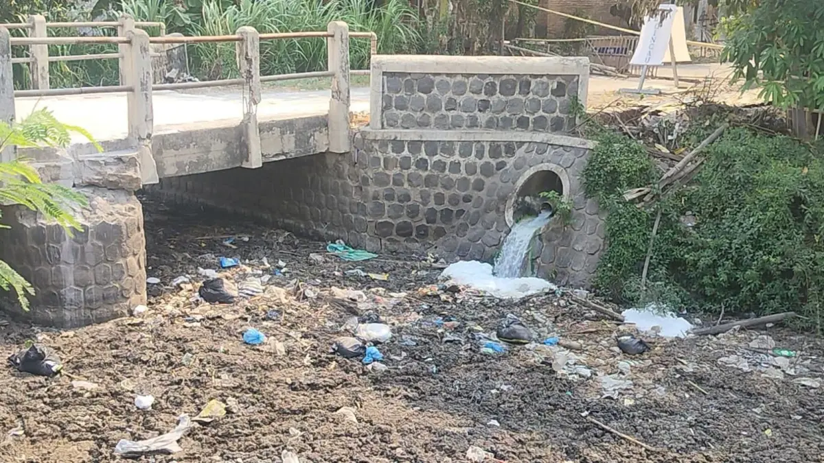 Kondisi Sekunder Rejoagung 2 di Dusun Murong Santren, Desa Mayangan yang penuh endapan dan limbah yang berbau busuk