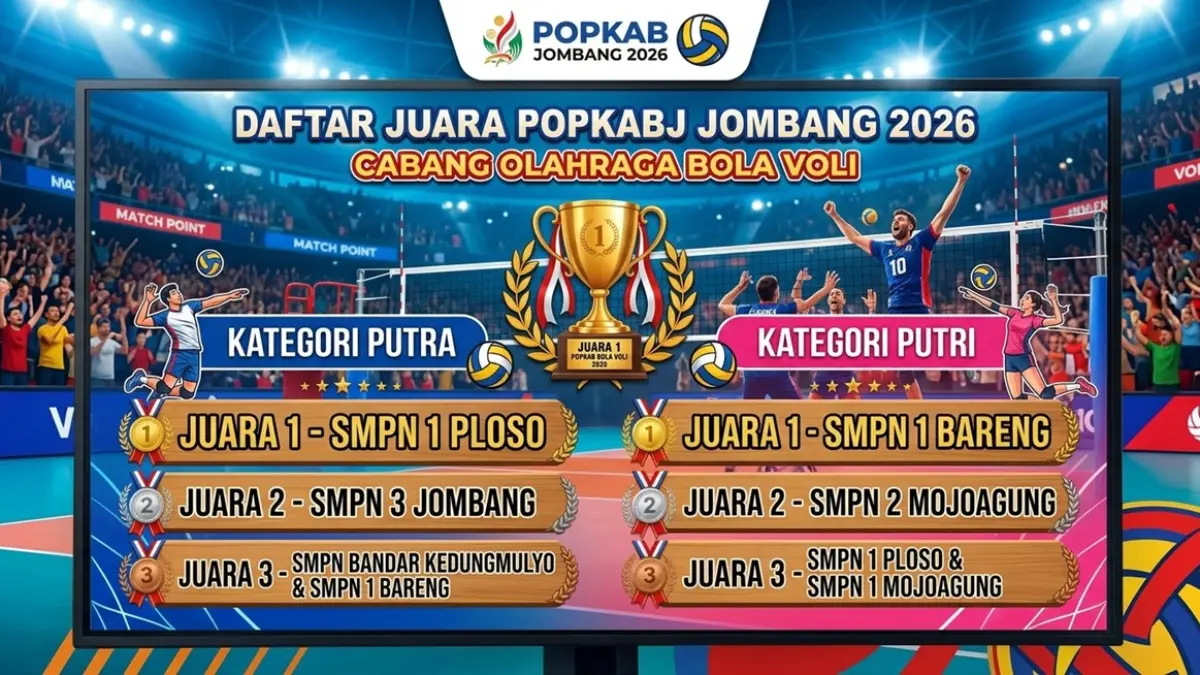 Daftar juara Popkab Jombang cabor voli. (Ainul Hafidz/AI/Radar Jombang)