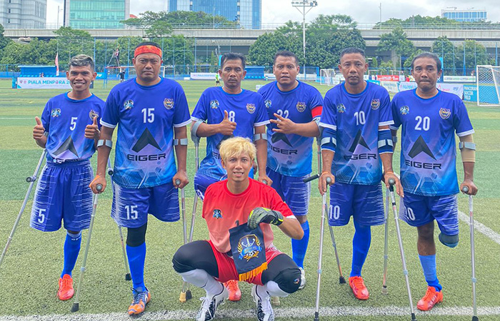 SEMANGAT: Tim Jogja Amputee Football Club (Jamp FC) yang mewakili Persatuan Sepakbola Amputasi Indonesia (PSAI) DIJ saat tampil di ajang Piala Menpora 2023, November lalu.Dokumen PSAI DIJ