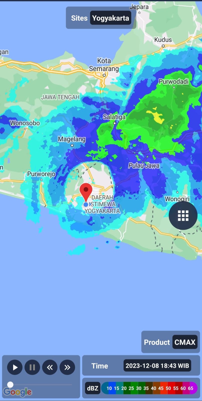 TERULANG: Fenomena citra radar cuaca di wilayah Jogjakarta yang tampak berlubang.