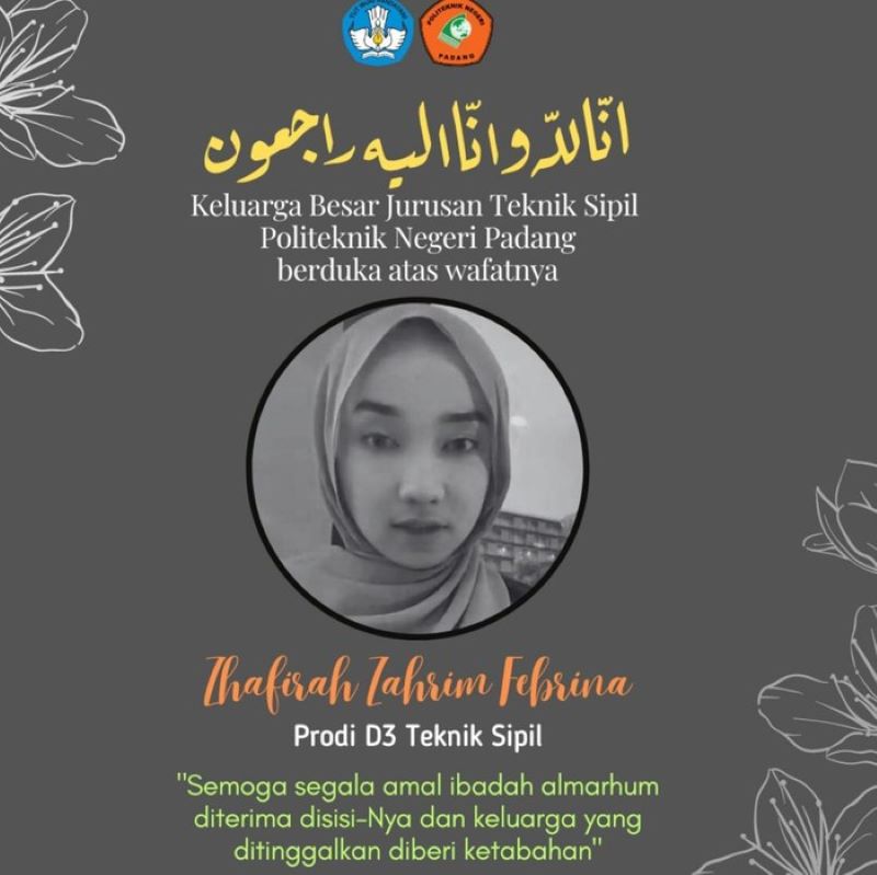 BERPULANG. Korban Letusan Gunung Marapi Zhafirah Zahim Febrina alias Ife menghembuskan nafas terakhirnya, Minggu (17/12/2023). (Istimewa)