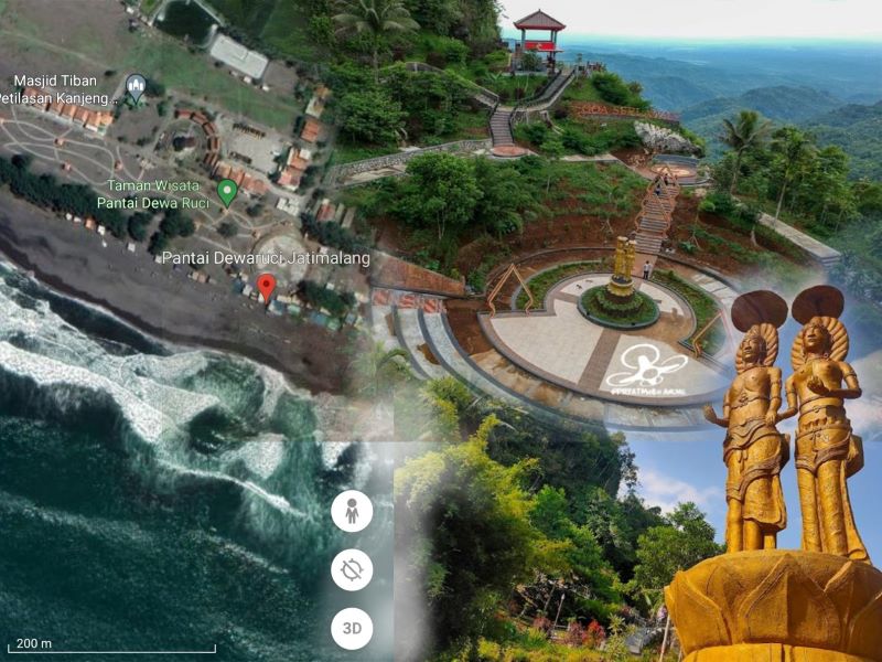 Sejumlah tempat wisata di Kabupaten Purworejo. Dua di antaranya, 3.	Pantai Dewa Ruci Jatimalang dan 4.	Goa Seplawan.