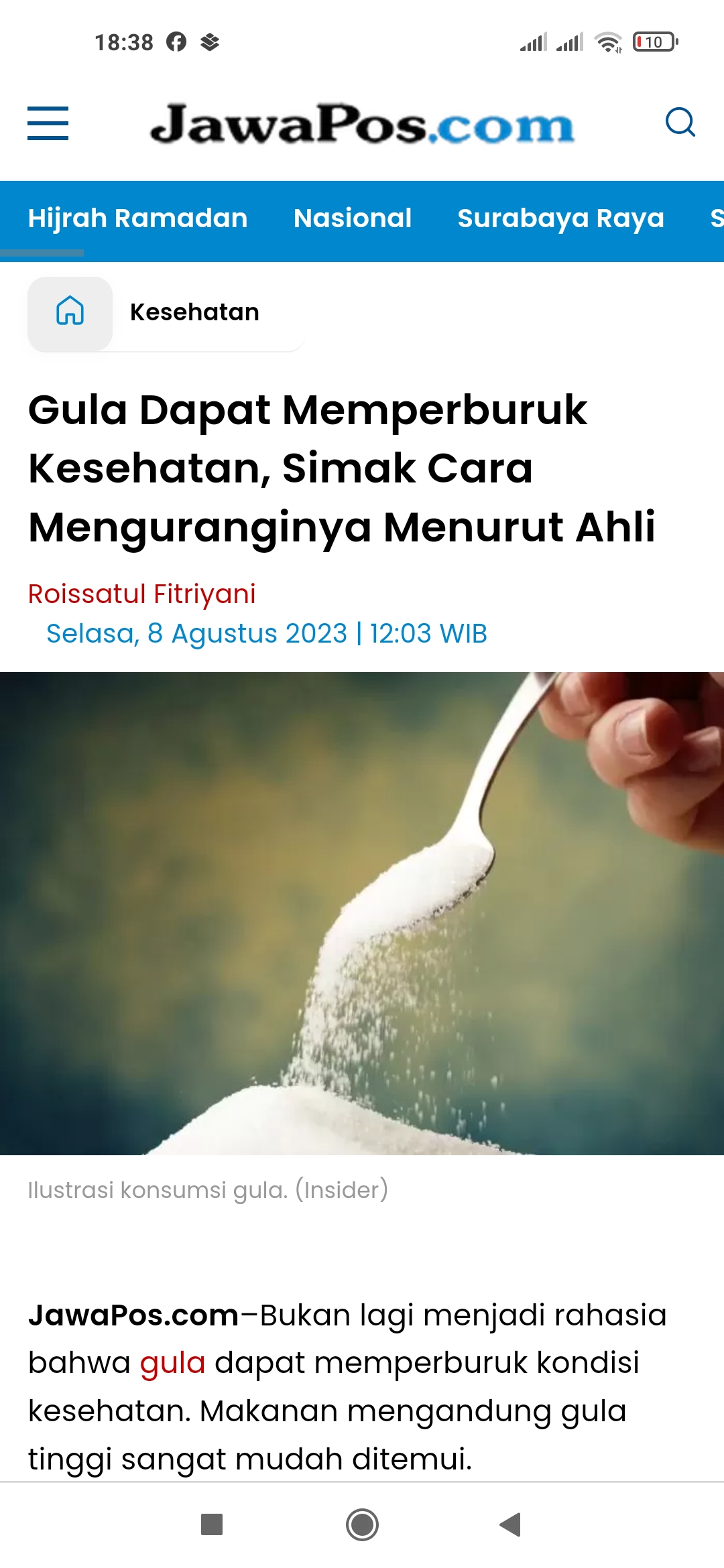 Ilustrasi konsumsi gula. (Insider)