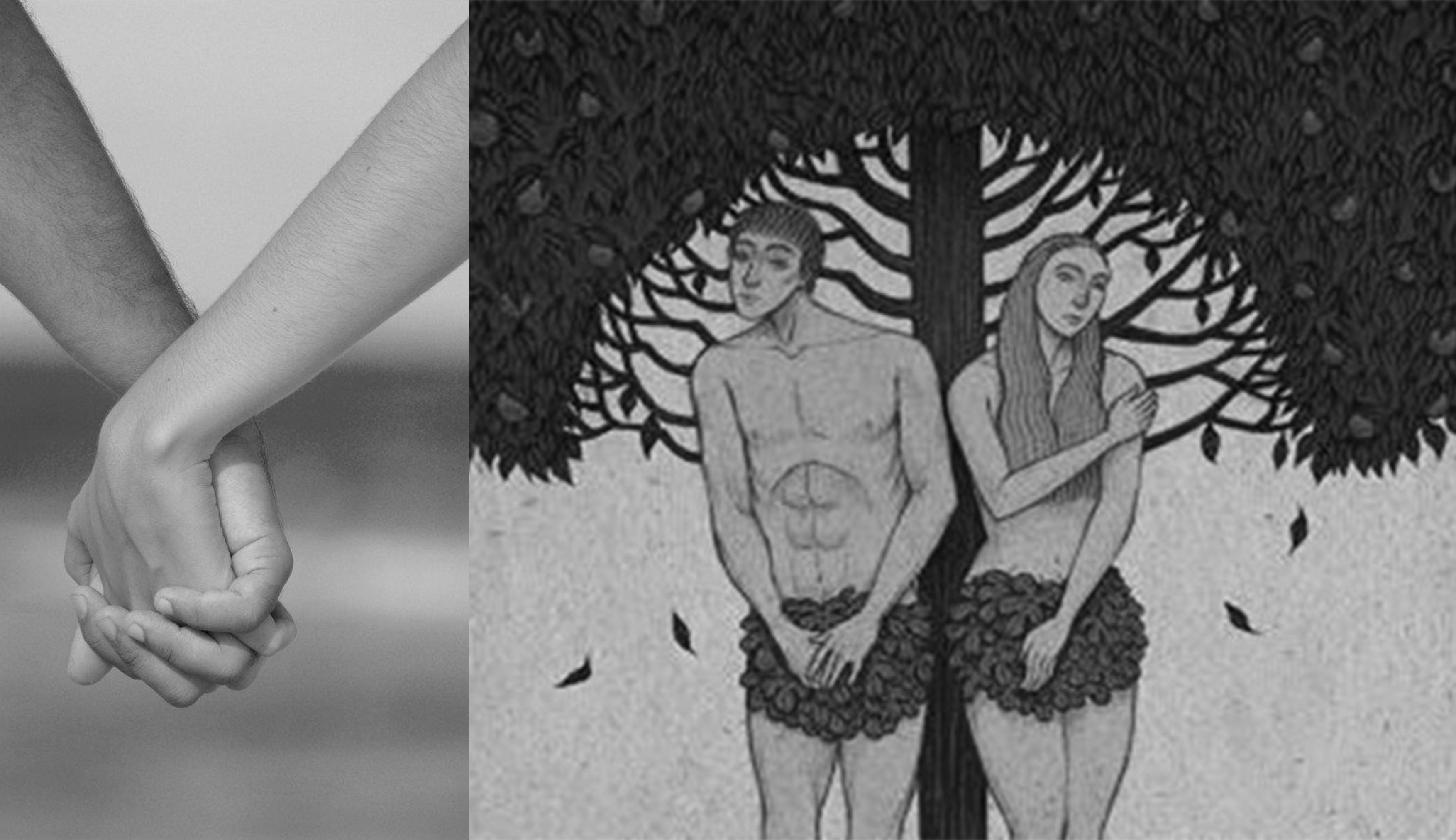 Illustrasi Kisah Nabi Adam dan Hawa, awal manusia menginjak bumi.