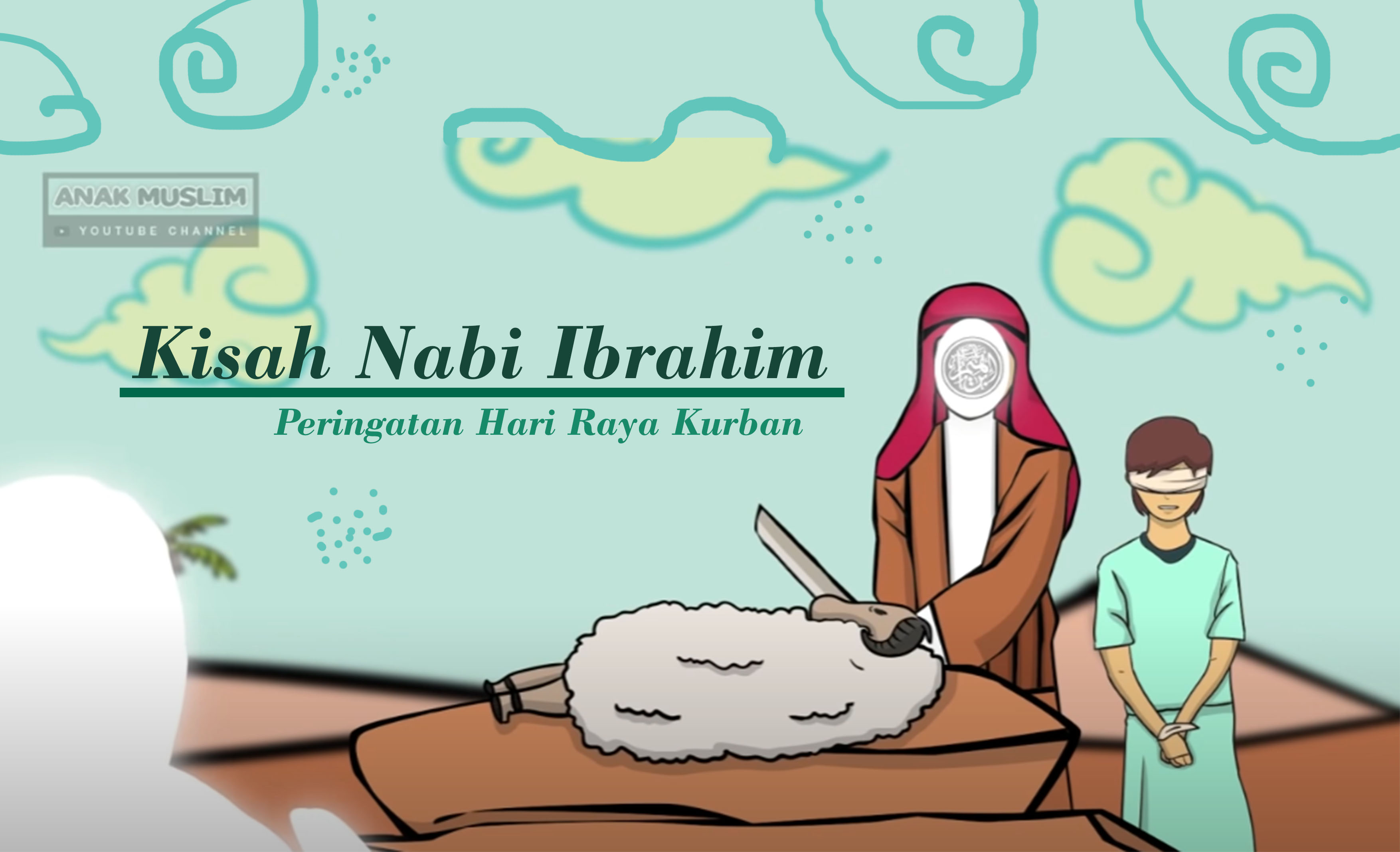 Illustrasi Kisah Nabi Ibrahim menyembelih anaknya, Nabi Ismail yang kemudian oleh Allah digantikan dengan seekor domba. Momentum ini kemudian diperingati sebagai hari Kurban.