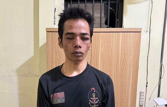 GASAK CABAI: Beginilah tampang warga Gulon, Salam berinisial EH yang kedapatan mencuri sekarung cabai di lahan milik warga.
