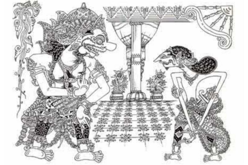 Ilustrasi Prabu Dewata Cengkar yang sedang bertemu Aji Saka.