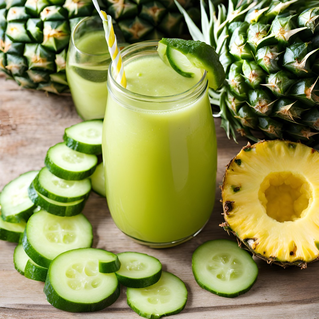Tingkatkan kesehatan dengan mengkonsumsi jus mentimun dan nanas yang segar dan lezat.