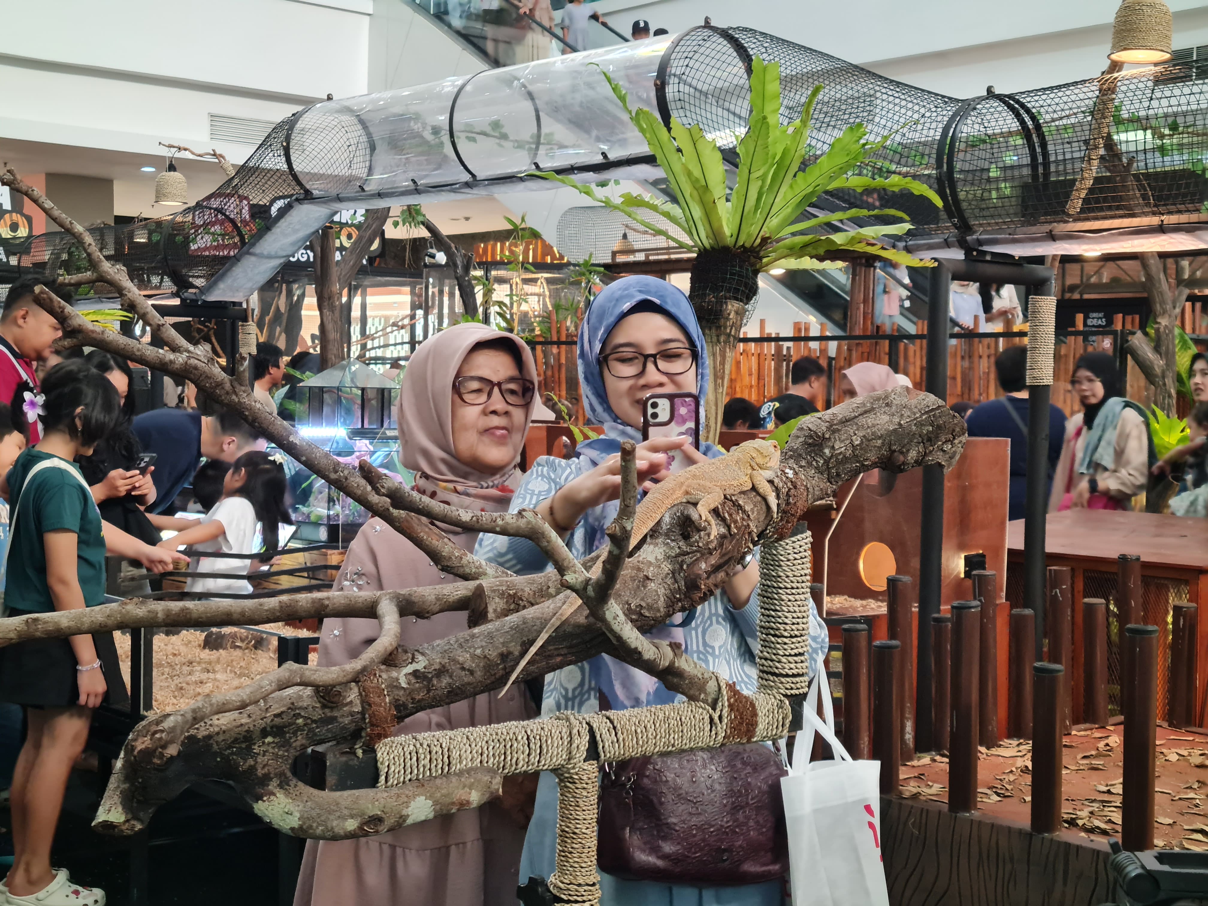 Pengunjung tampak melihat satwa di Atrium Artos Mall, Jumat (27/6).