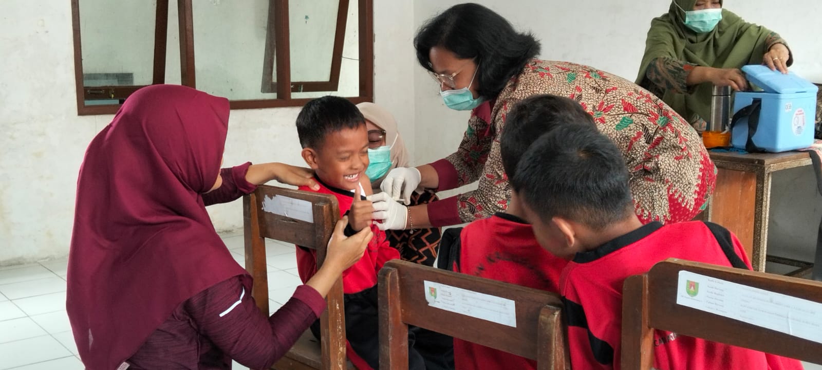 Siswa SD di Srumbung, Magelang mengikuti kegiatan BIAS yang digelar Puskesmas setempat pada Rabu (20/8).  &nbsp;