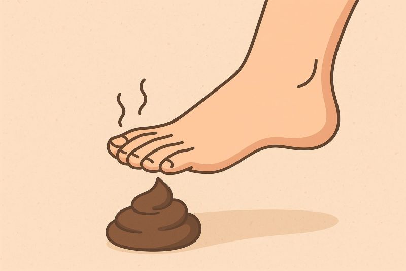 Ilustrasi kaki menginjak kotoran hewan.
