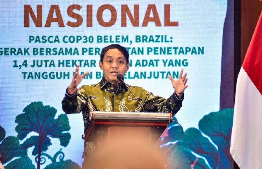 Menteri Kehutanan Raja juli Antoni dalam acara Lokakarya Nasional Gerak Bersama Percepatan 1,4 Juta Hektare Hutan Adat yang berlangsung di Jakarta Pusat, Rabu (17/12).