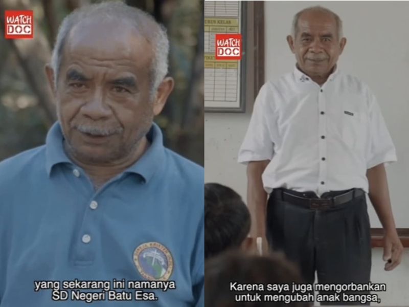 Agustinus, guru honorer di SD Negeri Batu Esa, NTT, yang telah mengabdi lebih dari 20 tahun dengan gaji yang kini hanya Rp223 ribu per bulan.