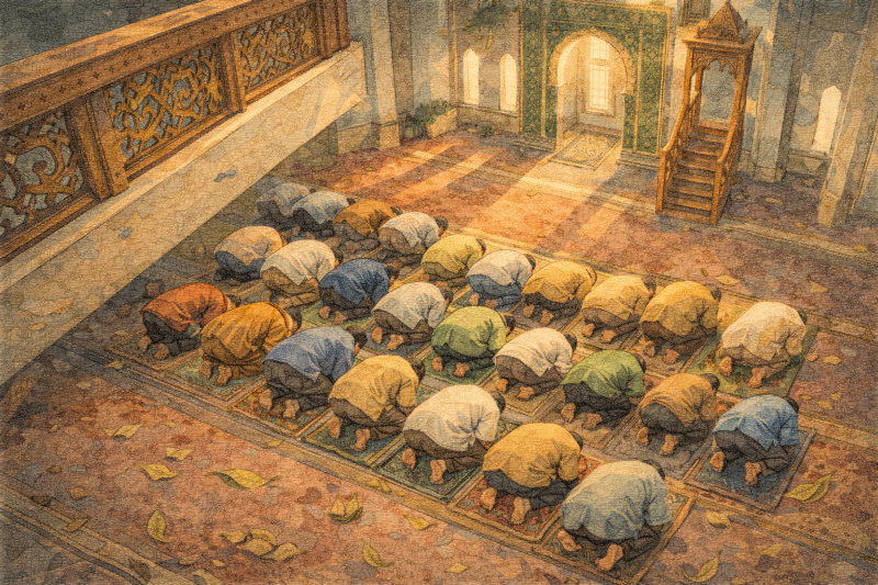 Ilustrasi sholat berjamaah saat Bulan Ramadan.