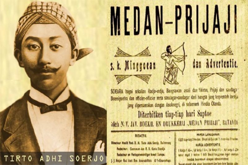 Halaman depan Medan Prijaji, surat kabar pribumi yang dipelopori oleh Tirto Adhi Soerjo.