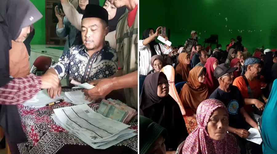 Ribuan warga memadati Gedung Serbaguna Desa Wunut, Tulung, Klaten untuk menerima pembagian Tunjangan Hari Raya (THR), Kamis (5/3/2026).