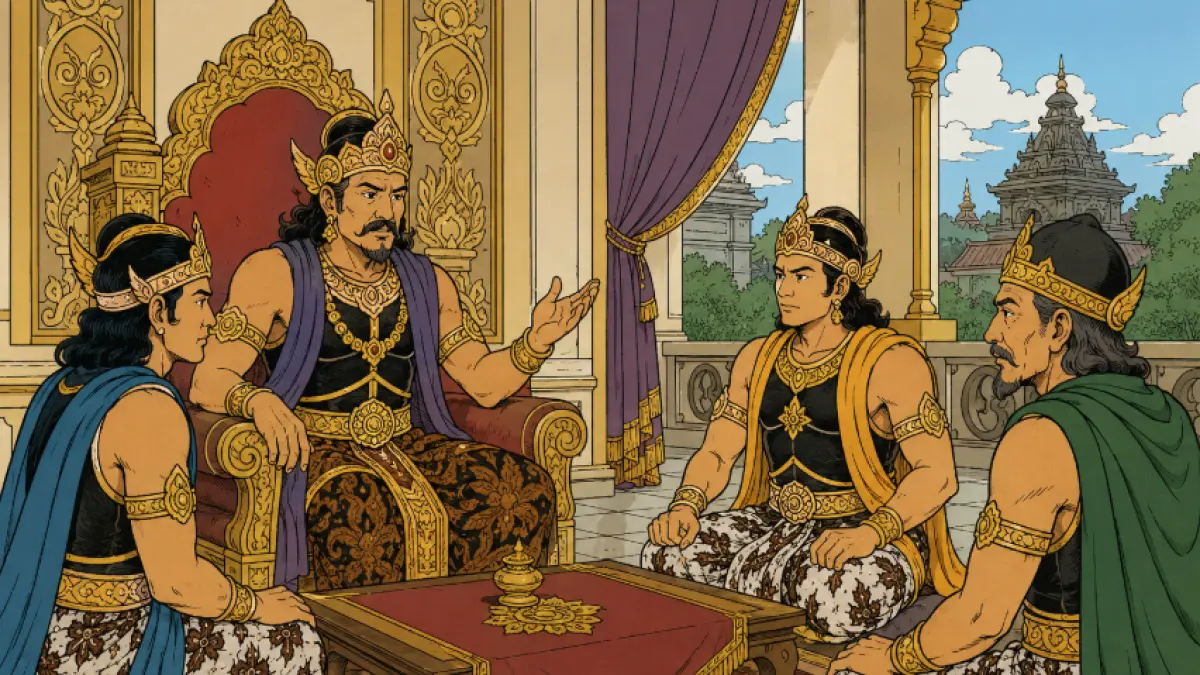 Prabu Drupada menggelar pertemuan penting bersama Arya Gandamana, Raden Drestajumena, dan Patih Drestaketu