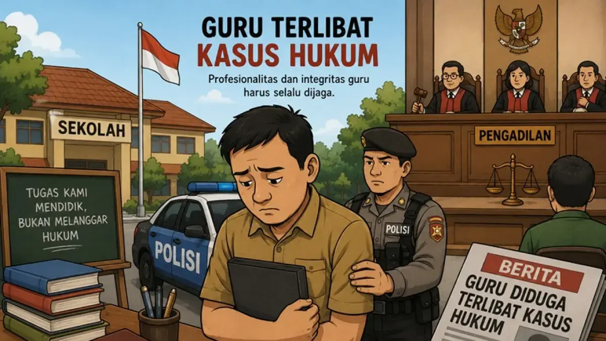 Ilustrasi guru terjerat kasus hukum. (AI GENERATED)