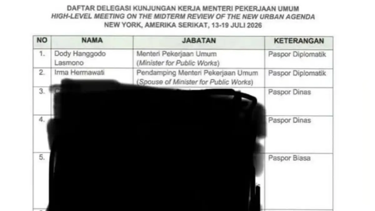 Dokumen daftar delegasi kunjungan kerja Menteri PU (Instagram/@lambe_turah)&nbsp;