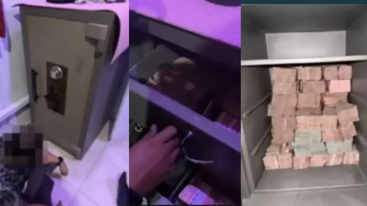 Penampakan brankas milik Bupati Sukoharjo Etik Suryani di Wonogiri (kiri dan tengah), serta isi brankas yang disimpan di Laweyan, Solo (kanan). (YouTube KPK)
