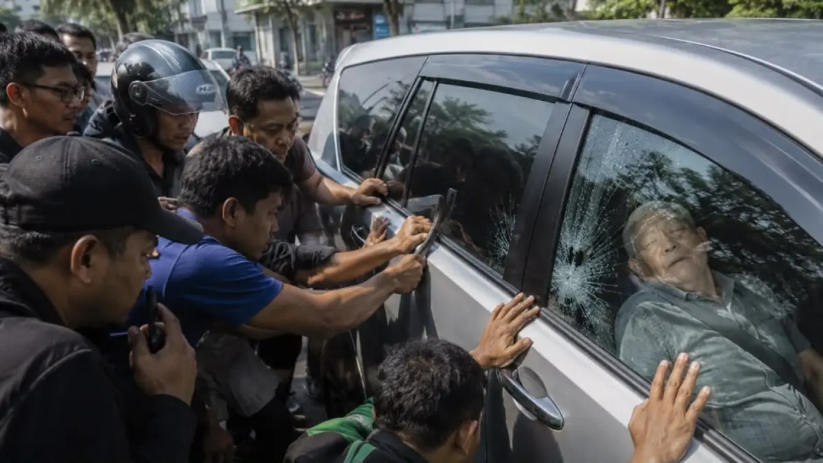 Ilustrasi evakuasi lansia yang terjebak didalam mobil.