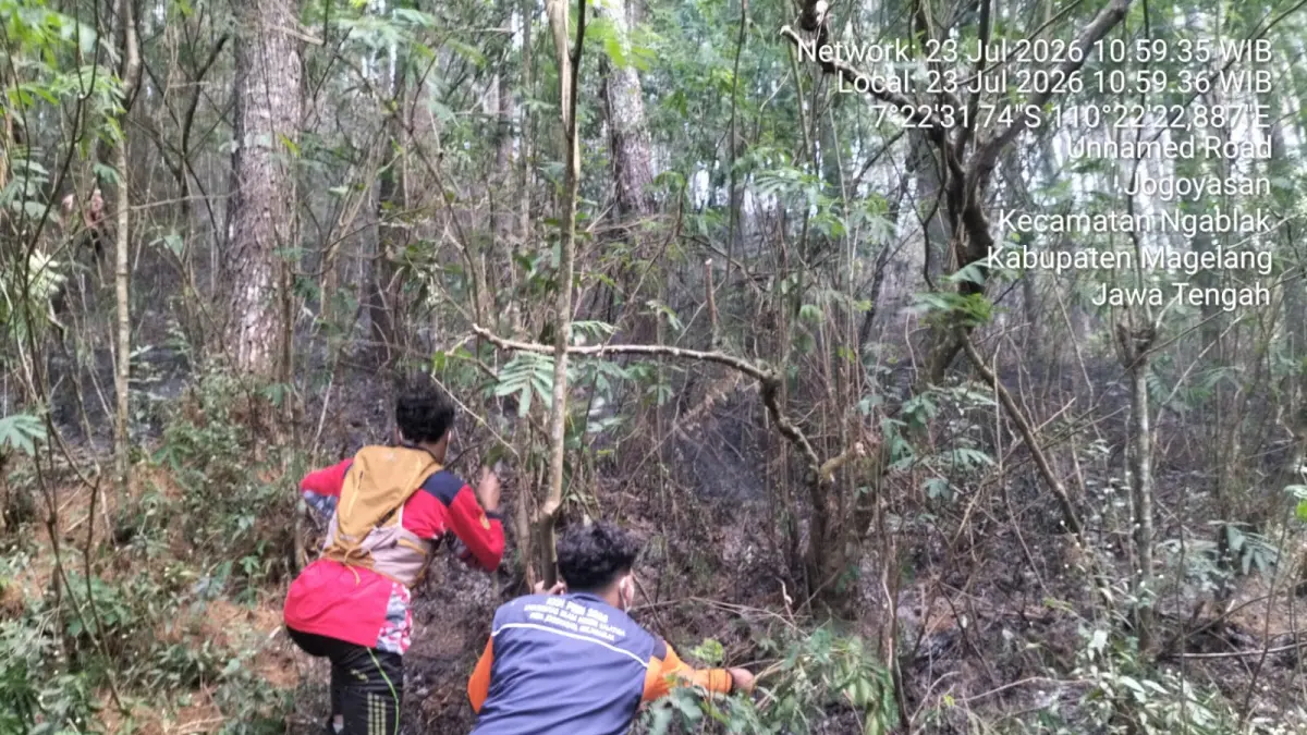 Tim berhasil memadamkan api yang membakar hutan pinus di kawasan lereng Gunung Andong, Kamis (23/7).