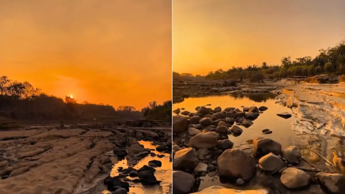 Sungai Bogowonto Purworejo saat musim kemarau, air terpantau surut dan memperliatkan bebatuan yang indah. (Tangkapan layar: Instagram/alzzme_)