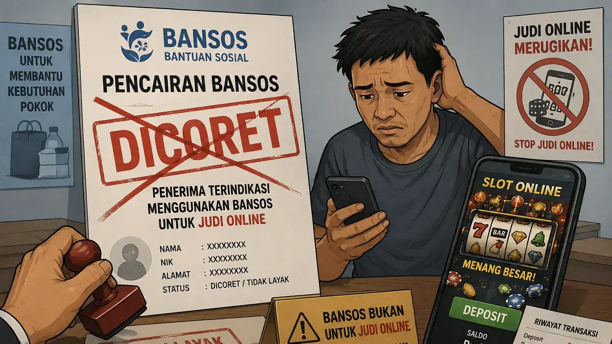 Ilustrasi rekening penerima bansos terindikasi judi online lalu dicoret. AI GENERATED/CHAT GPT