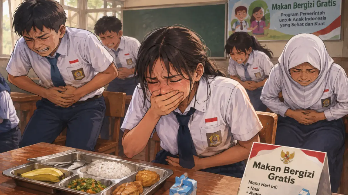 Sejumlah siswa sakit perut, mual dan muntah diduga keracunan menu MBG. (AI Generated)