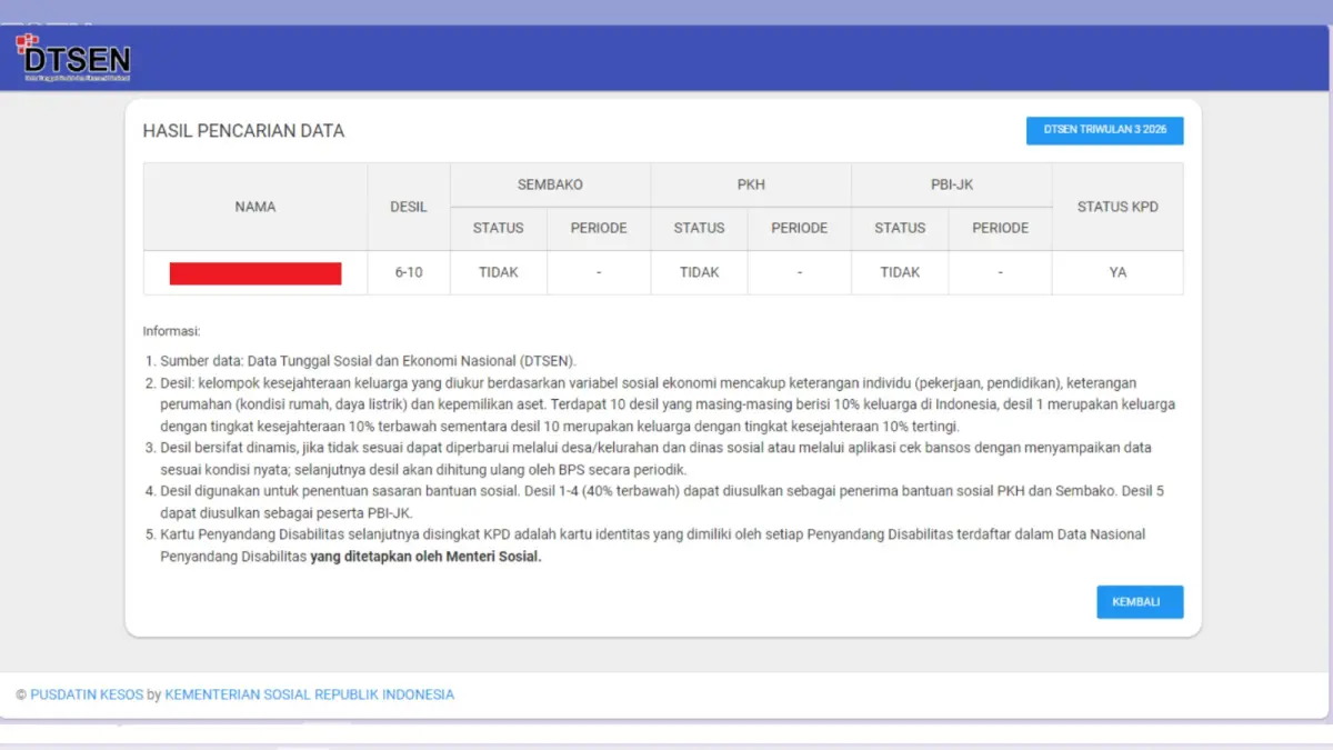 Halaman website cekbansos.kemensos.go.id. (Tangkapan layar: Azri Ghaida)