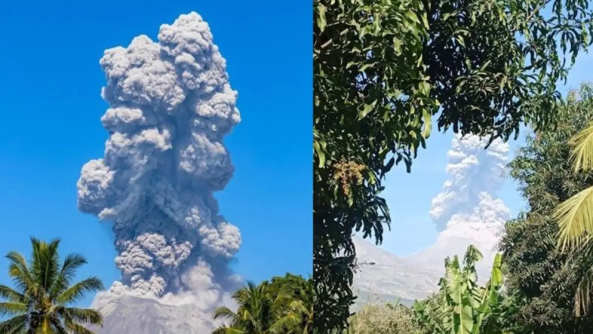 Erupsi Gunung Lewotobi Laki-laki pagi ini. (Sumber: akun X @recehsjaa)