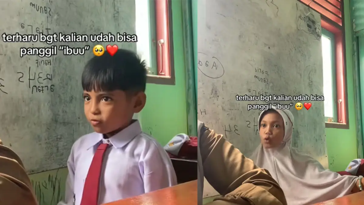 Siswa-siswi SD ini maju satu persatu dan ucapkan kata "Ibu" kepada ibu gurunya. (TikTok/@peacysist)