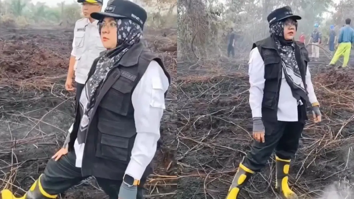 Bupati Siak murka, lahan sengaja dibakar dan pohon ditebang gunakan gergaji. (X/@NenkMonica)