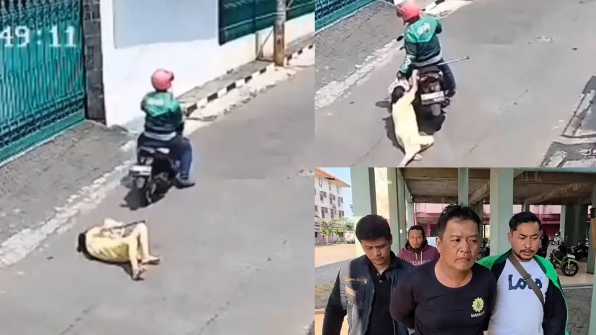 Detik-detik penjambretan nenek bertongkat di Semarang yang terekam kamera CCTV dan sosok Sudarmin pelaku penjambretanyang diringkus oleh Polrestabes Semarang. (Kolase Istimewa dan Dok Radar Jogja)