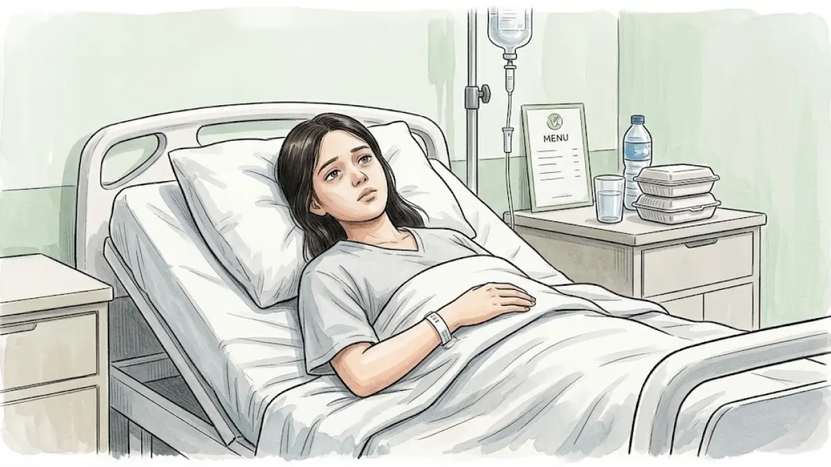Ilustrasi seorang siswi menjalani perawatan medis di rumah sakit akibat dugaan keracunan MBG. (AI Generated)