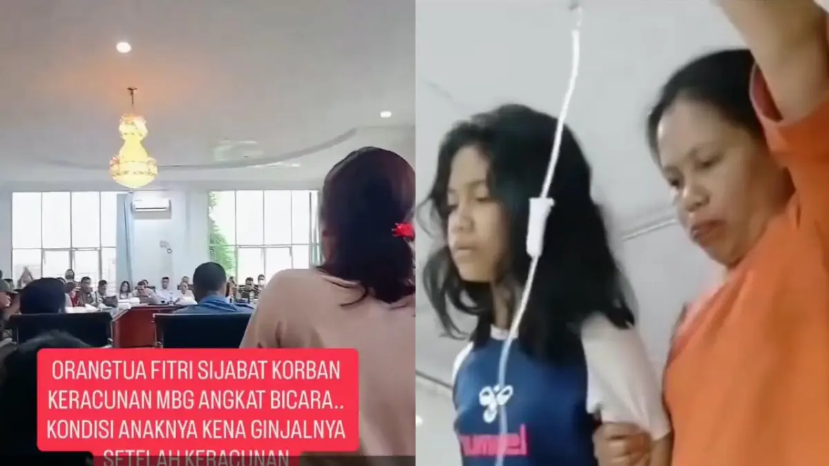 Orang tua febiola angkat suara di depan SPPG DPRD karo terkait kasus keracunan MBG. (Sumber : X @ Rudetiawanst)

