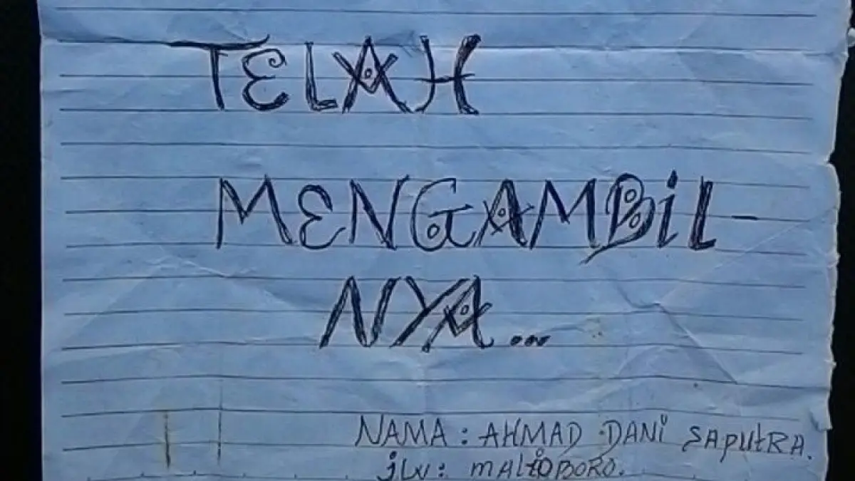 surat yang ditinggalkan maling motor