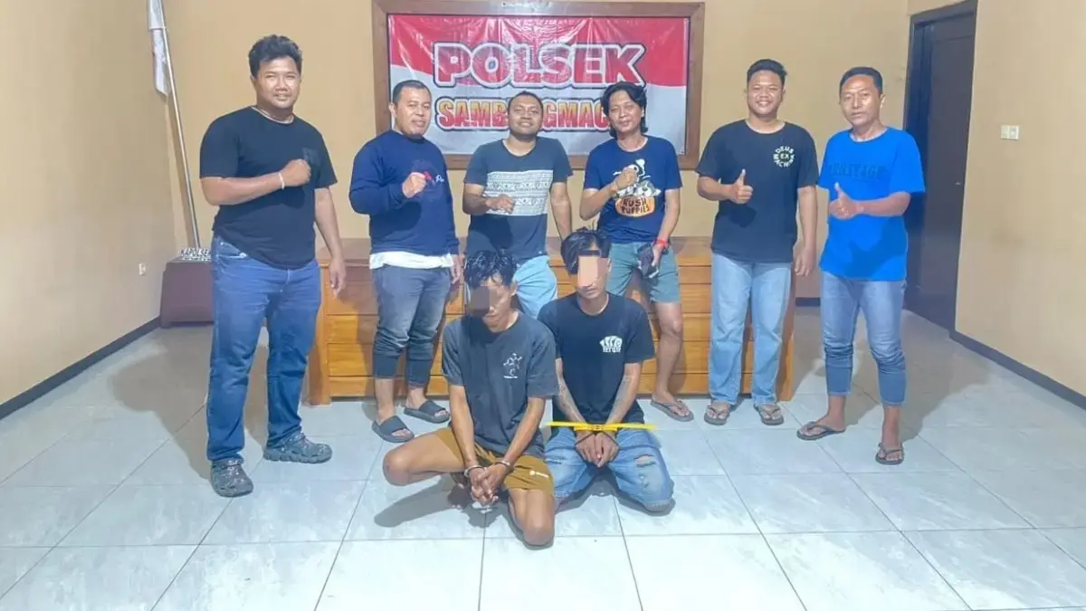 Dua pelaku penganiayaan di Tunjungsemi, Desa Bedoro, Kecamatan Sambungmacan, Sragen pada Kamis (6/8) malam berhasil dibekuk Polres Sragen. (Ahmad Khairudin/Radar Solo)