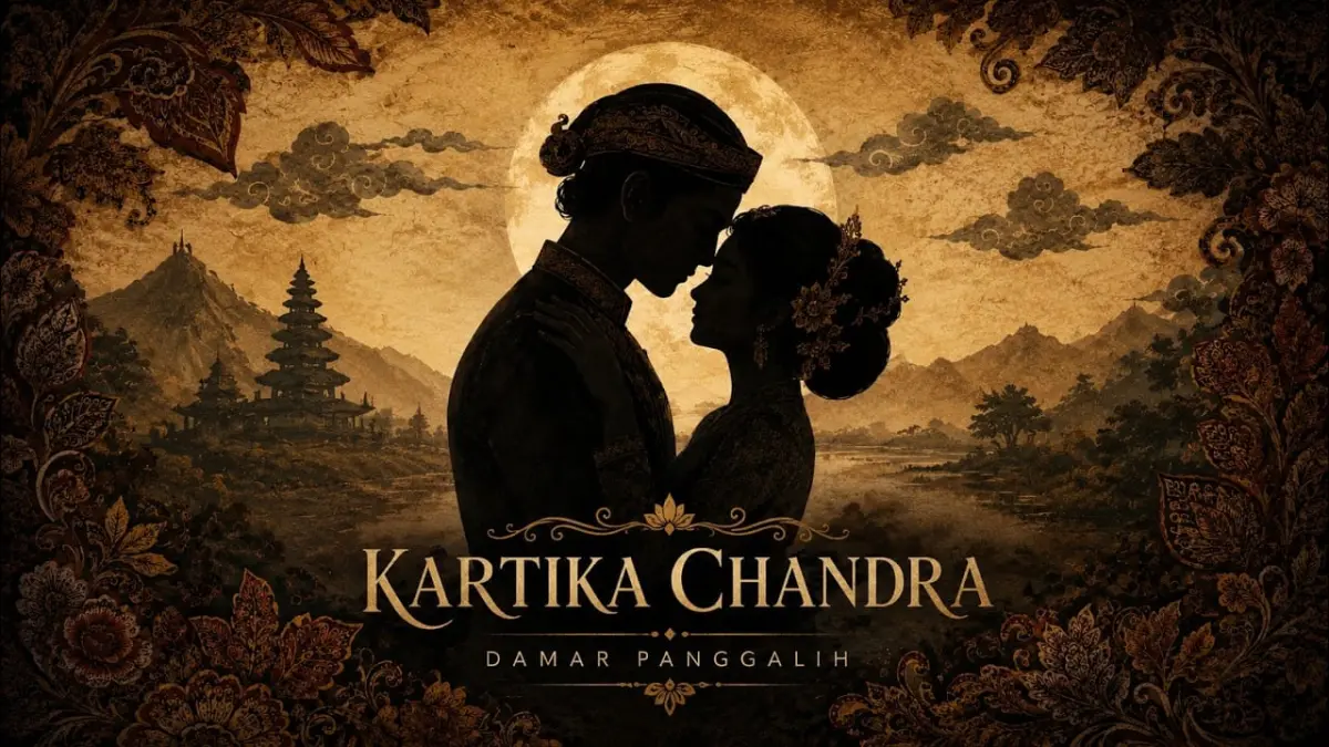 Sampul resmi lagu pop Jawa “ Kartika Chandra ” yang dibawakan oleh Damar Penggalih, memuat ilustrasi bertema romansa tradisional Jawa yang sarat akan makna cinta dan kesetiaan.
Sumber (youtube.com) 