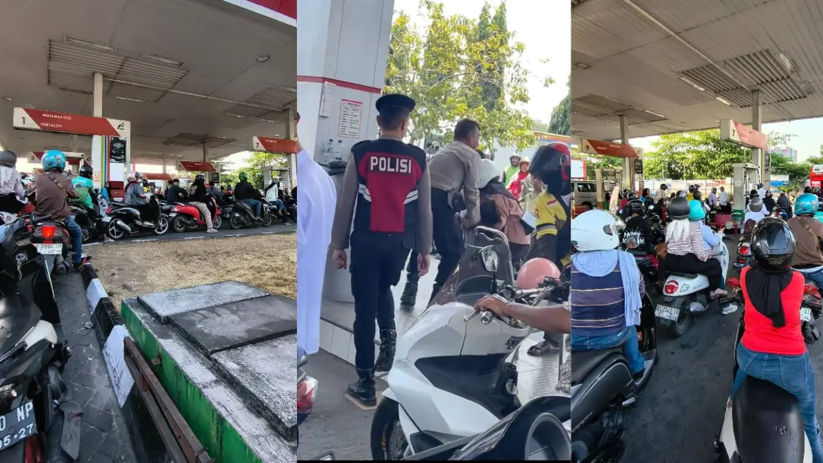 Antrean panjang memenuhi salah satu SPBU di Makassar. (foto: kolase berbagai sumber)