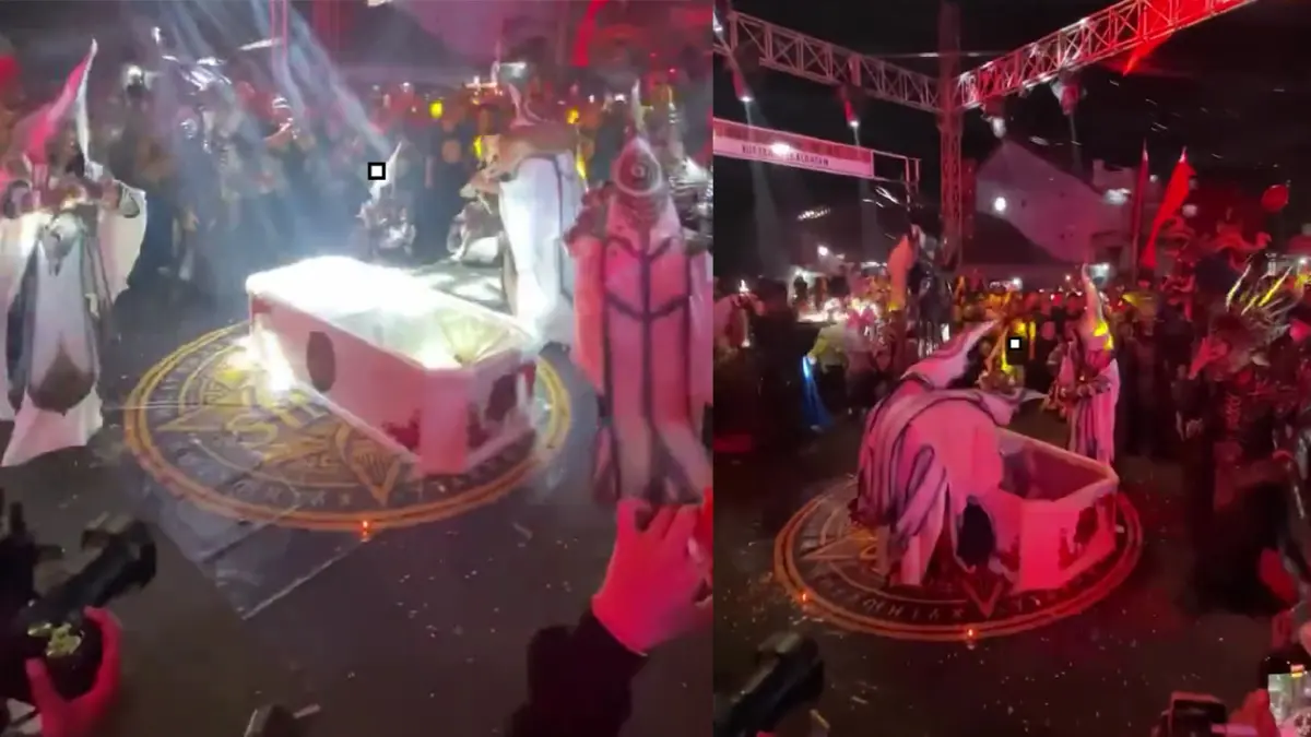 Berkostum satanic di Acara Karnaval SKNC 2026 di Pekalongan yang menjadi sorotan. (Sumber: X/@irajenar)