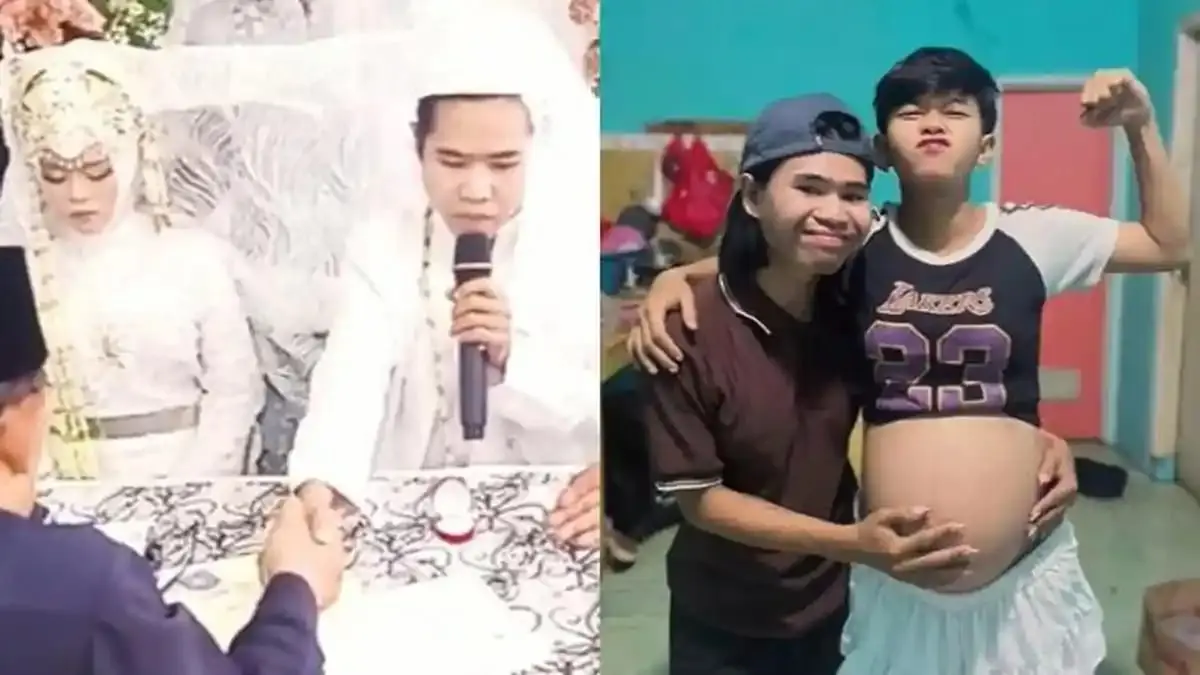 Momen pernikahan Salsa dan Wahyu (kiri) serta penampilan keseharian mereka (kanan) yang viral dan dijuluki sebagai pasangan dengan "jiwa yang tertukar" karena perbedaan gaya penampilan keduanya.