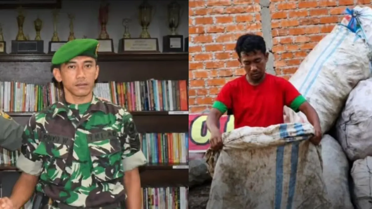 Serma Priyo tak malu memulung demi menafkahi keluarga dengan rezeki halal. (foto: kolase berbagai sumber)