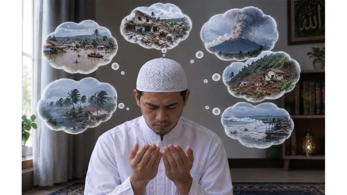 Memanjatkan doa menghadapi bencana alam. (AI Generated)