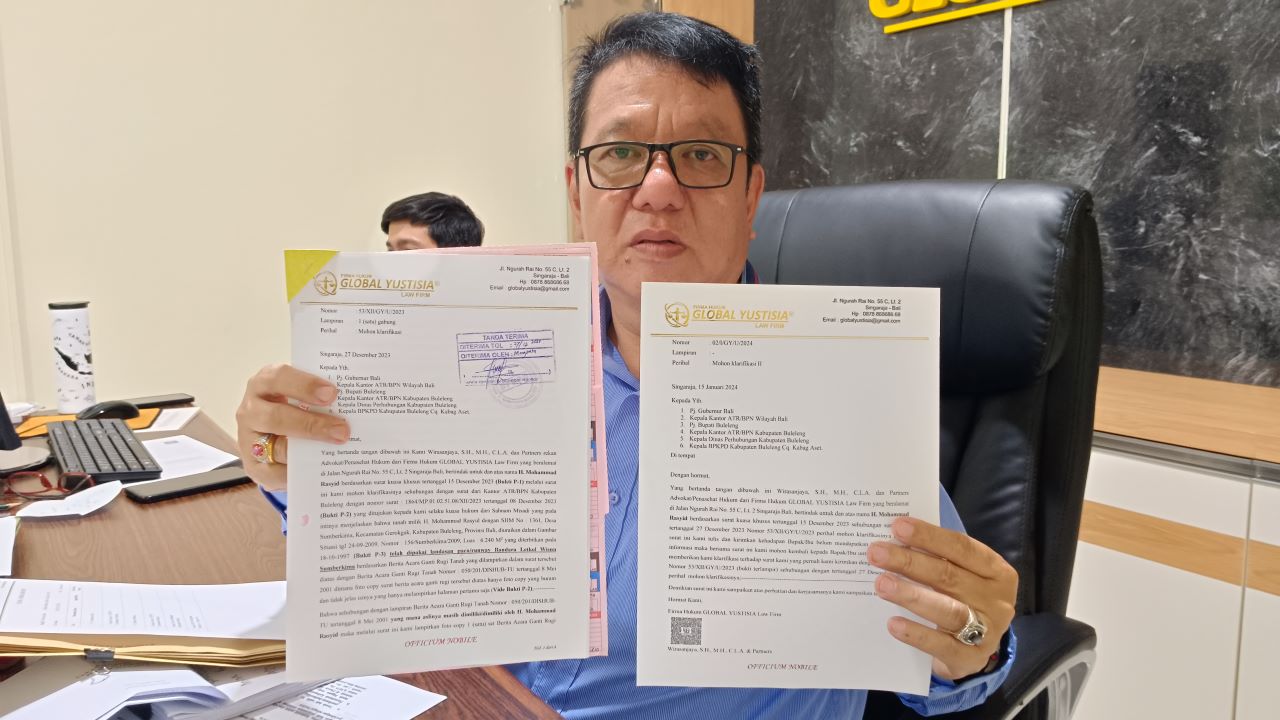 MINTA KLARIFIKASI: Pengacara dari Firma Hukum Global Trust, Wirasanjaya melayangkan surat klarifikasi ke Pemkab Buleleng, terkait tukar guling lahan runway Lapter Letkol Wisnu.