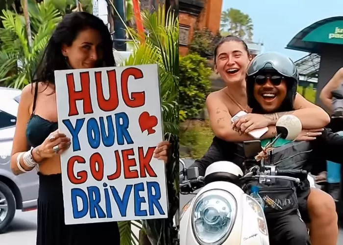 Bule peluk driver ojek online.