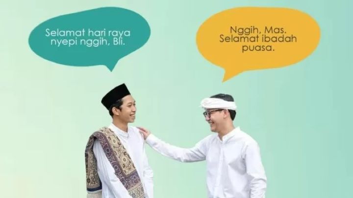 SALING MENGHARGAI: Ilustrasi ucapan selamat hari raya Nyepi dan ucapan selamat menjalankan ibadah puasa yang kebetulan bersamaan.