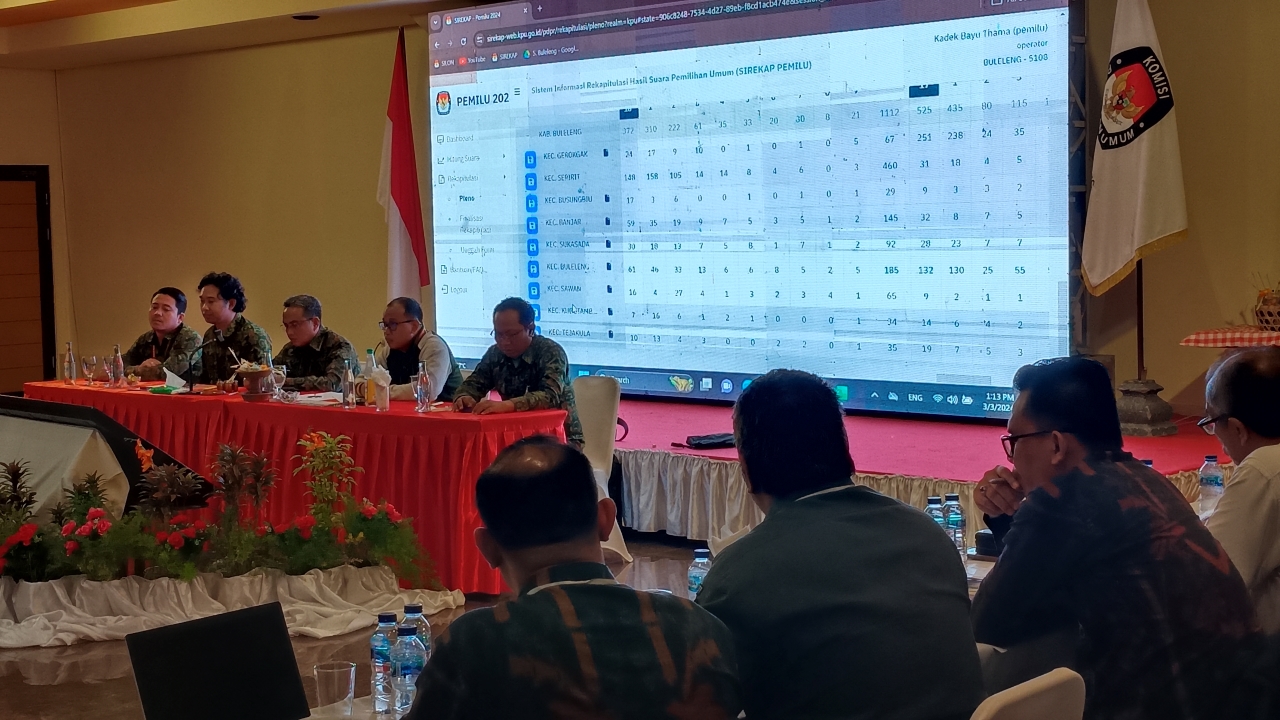 HITUNG SUARA: Suasana rapat pleno rekapitulasi suara hasil Pemilu 2024 di Hotel Banyualit Lovina pada Minggu (3/3/2024).