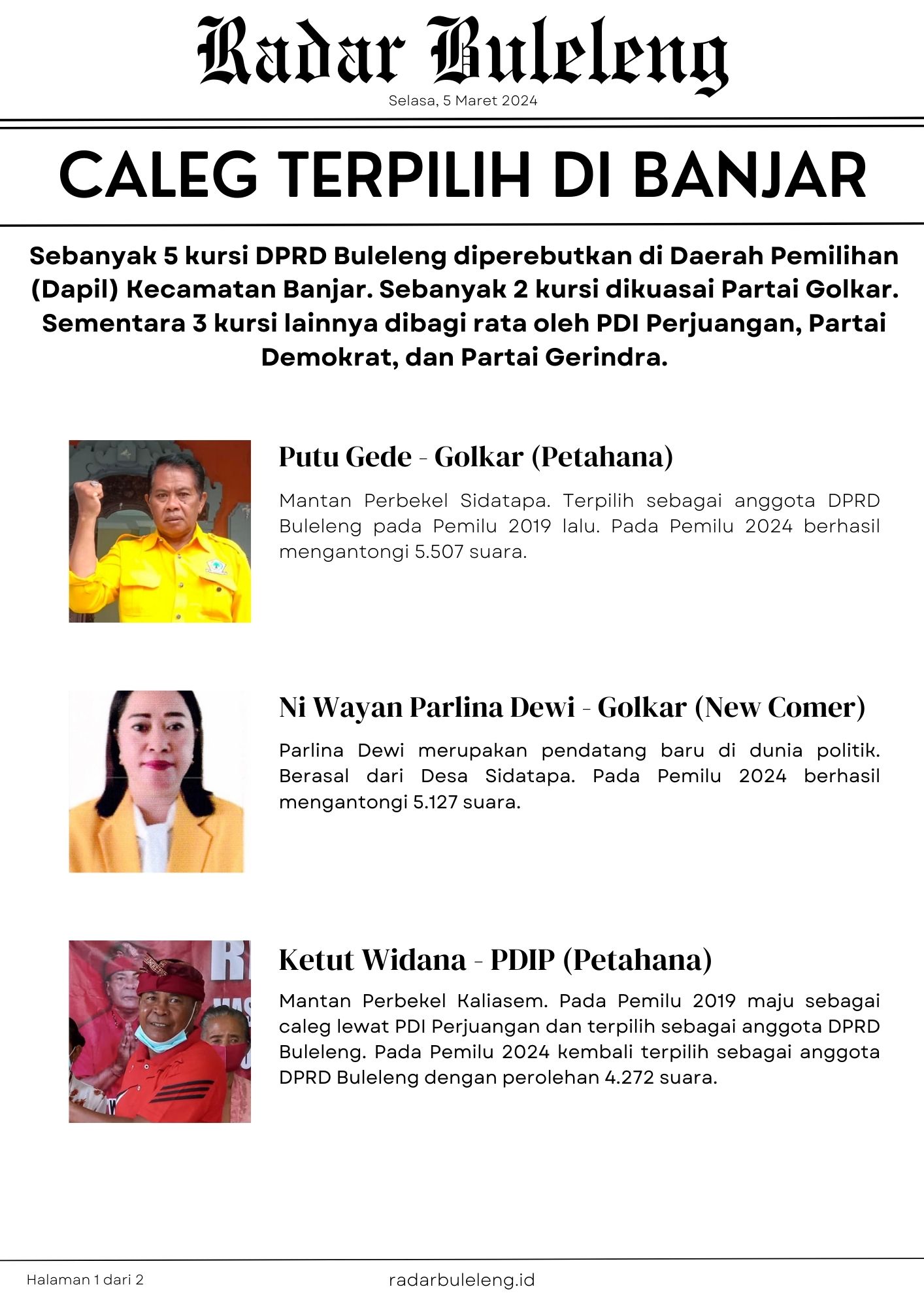 Caleg terpilih DPRD Buleleng dari Dapil Banjar (foto 1 dari 2)