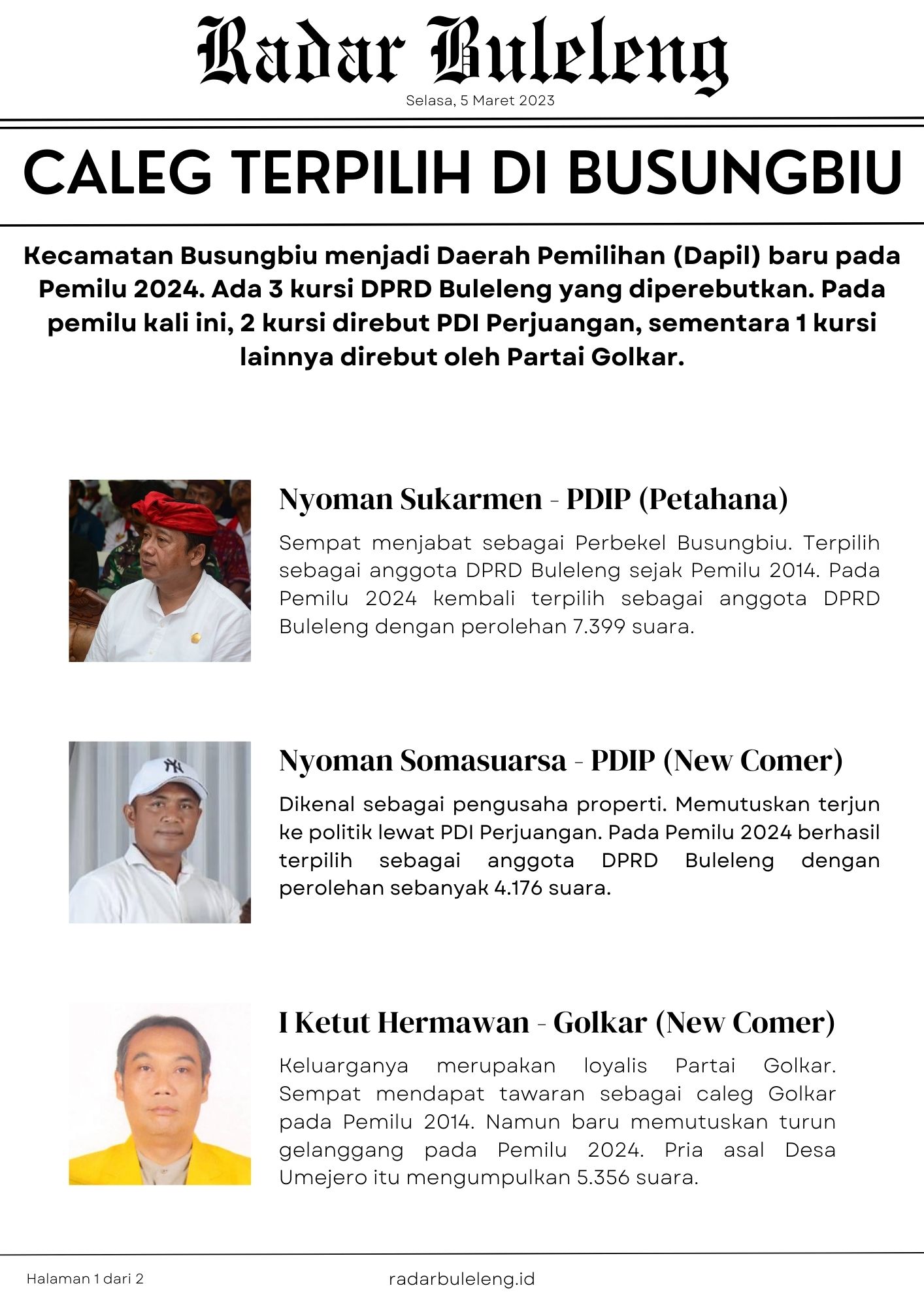 Caleg terpilih di Kecamatan Busungbiu